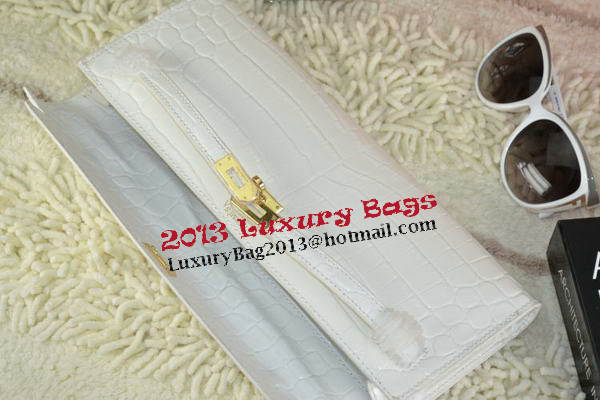 Hermes Kelly Clutch Bag Croco Leather K31 White Hermes Kelly Clutch Bag Croco Leather K31 White