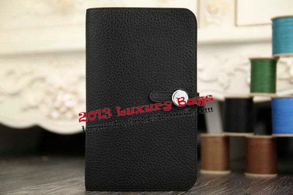 Hermes Compact Passport Holder Original Leather Wallet Black Hermes Compact Passport Holder Original Leather Wallet Black