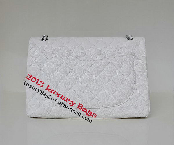 Chanel Maxi Quilted Classic Flap Bag White Cannage Patterns A58601 Silver Chanel Maxi Quilted Classic Flap Bag White Cannage Patterns A58601 Silver