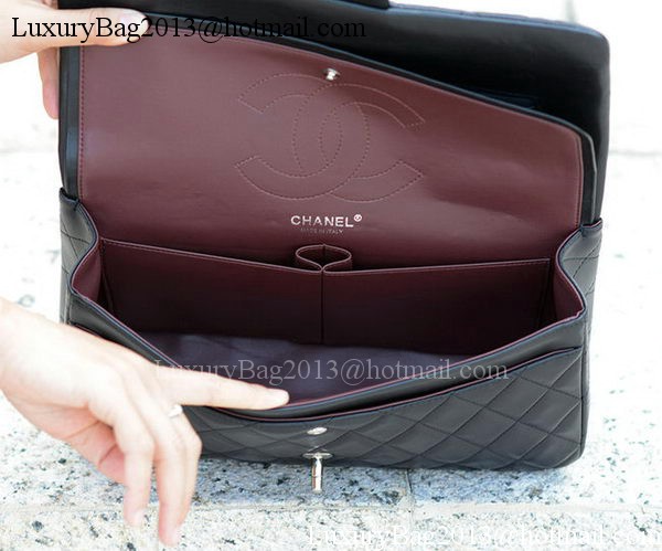 Chanel Classic Flap Bag Black Sheepskin Leather A1113 Silver Chanel Classic Flap Bag Black Sheepskin Leather A1113 Silver