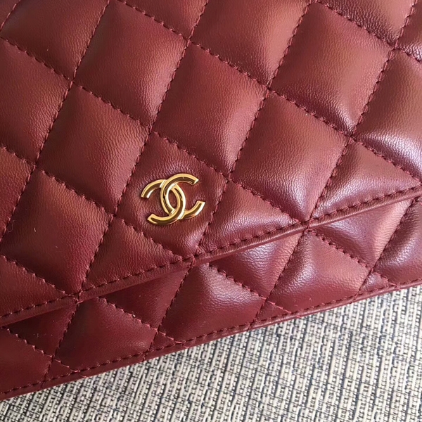 Chanel WOC Flap Bag Dark Red Original Sheepskin Leather 33814 Glod Chanel WOC Flap Bag Dark Red Original Sheepskin Leather 33814 Glod