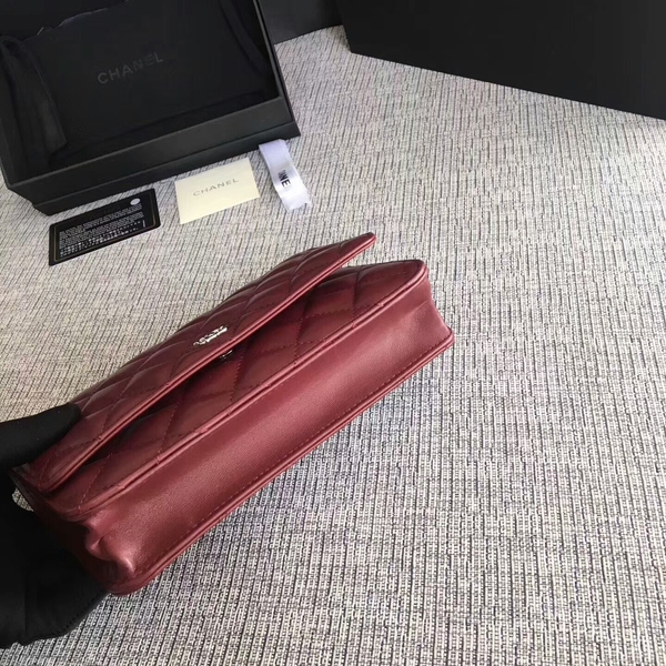 Chanel WOC Flap Bag Dark Red Original Sheepskin Leather 33814 Silver Chanel WOC Flap Bag Dark Red Original Sheepskin Leather 33814 Silver