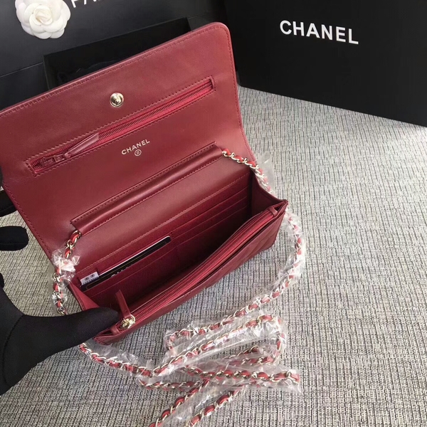 Chanel WOC Flap Bag Dark Red Original Sheepskin Leather 33814 Silver Chanel WOC Flap Bag Dark Red Original Sheepskin Leather 33814 Silver