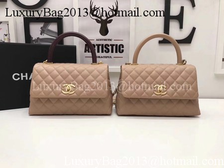 Chanel Classic Top Handle Bag Apricot Original Leather A92991 Silver Chanel Classic Top Handle Bag Apricot Original Leather A92991 Silver