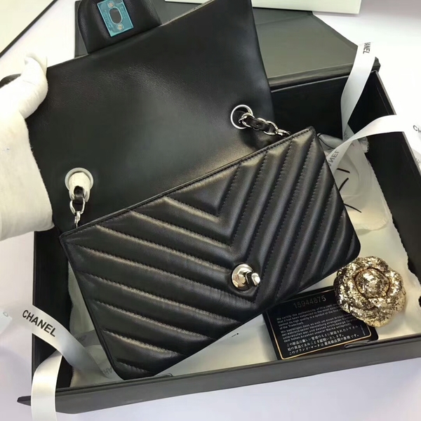 Chanel Classic Flap Bags Black Original Sheepskin Leather 1116 Silver Chanel Classic Flap Bags Black Original Sheepskin Leather 1116 Silver