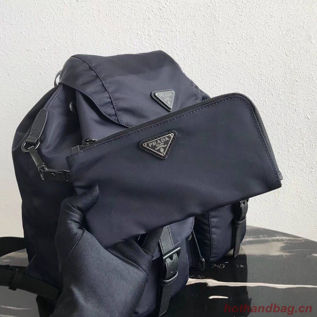 Prada Re-Nylon backpack 1BZ811 black&blue Prada Re-Nylon backpack 1BZ811 black&blue