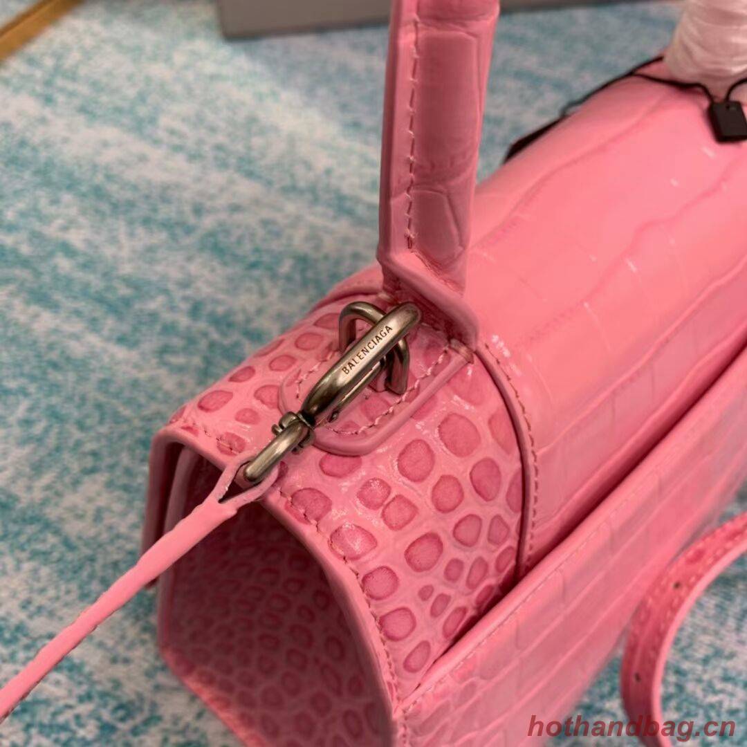 Balenciaga HOURGLASS SMALL TOP HANDLE BAG crocodile embossed calfskin B108895E pink Balenciaga HOURGLASS SMALL TOP HANDLE BAG crocodile embossed calfskin B108895E pink