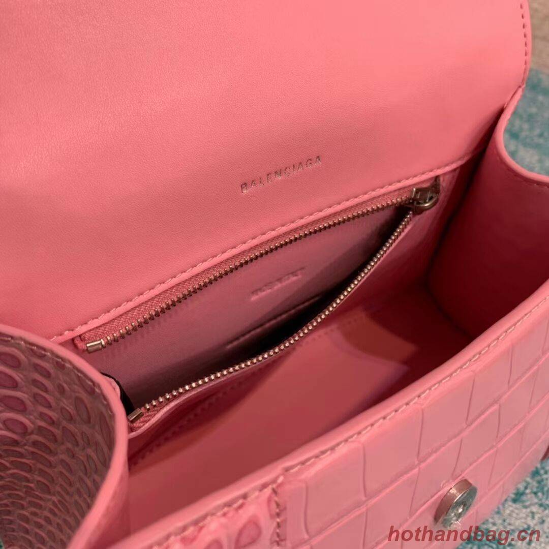 Balenciaga HOURGLASS SMALL TOP HANDLE BAG crocodile embossed calfskin B108895E pink Balenciaga HOURGLASS SMALL TOP HANDLE BAG crocodile embossed calfskin B108895E pink