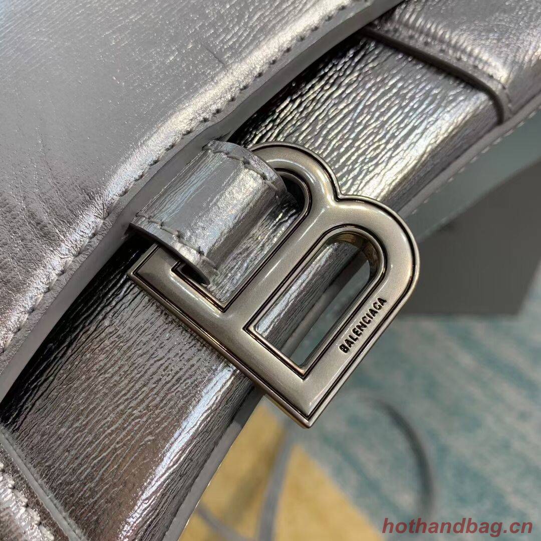 Balenciaga Hourglass XS Top Handle Bag shiny box calfskin 28331 silver Balenciaga Hourglass XS Top Handle Bag shiny box calfskin 28331 silver