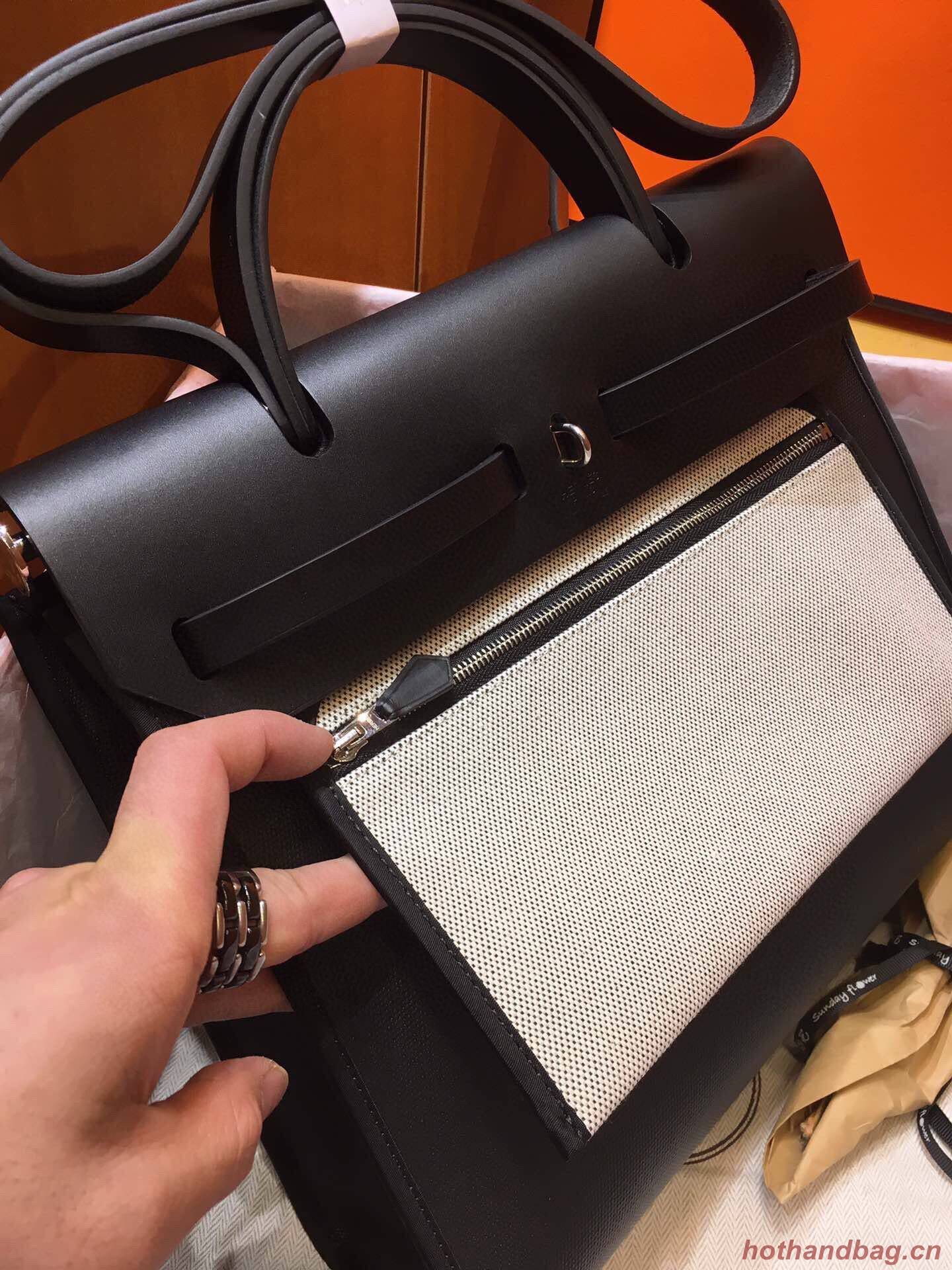 Hermes mini Herbag Original Canvas Leather & Calfskin 45988 Black Hermes mini Herbag Original Canvas Leather & Calfskin 45988 Black