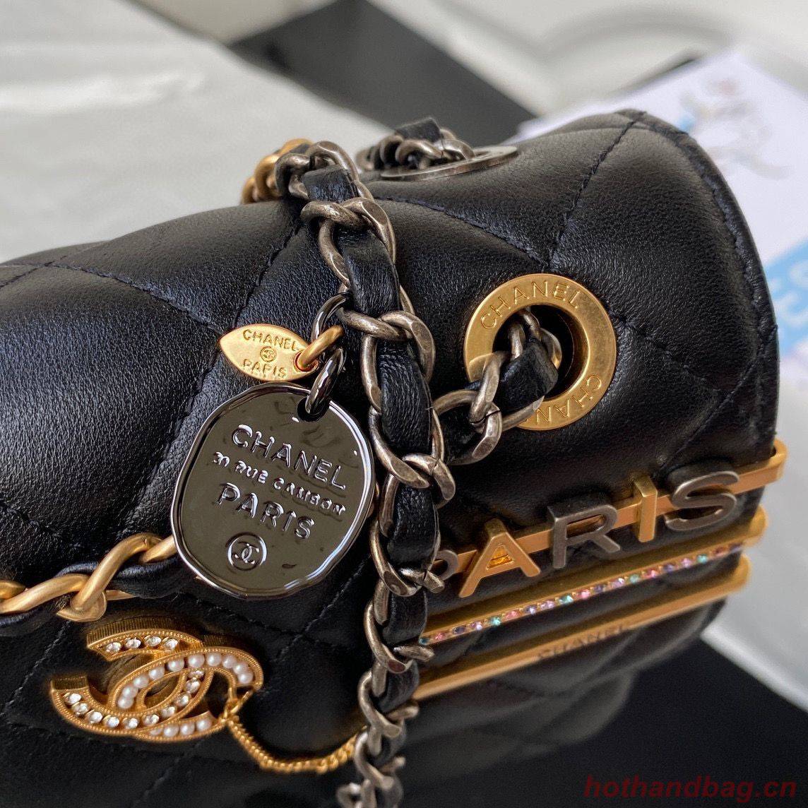 Chanel Original Leather Pearl Hairpin Badge Bag AS2979 Black Chanel Original Leather Pearl Hairpin Badge Bag AS2979 Black