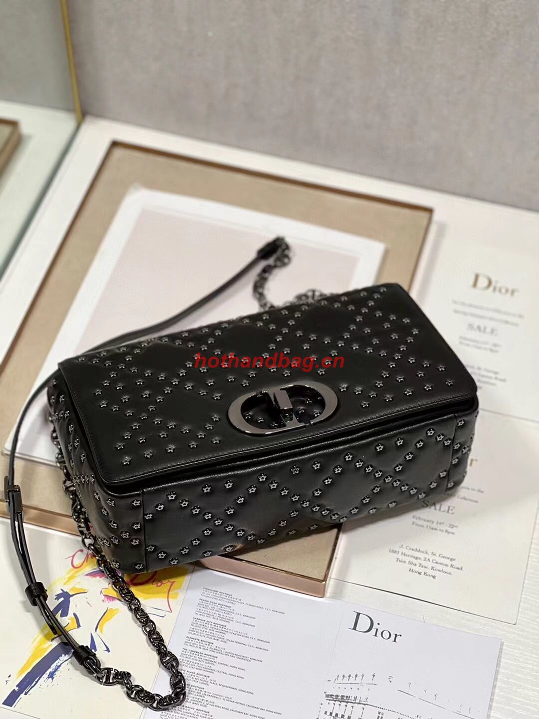 DIOR CARO MACROCANNAGE POUCH Macrocannage Calfskin with Star Motif C3136 black DIOR CARO MACROCANNAGE POUCH Macrocannage Calfskin with Star Motif C3136 black
