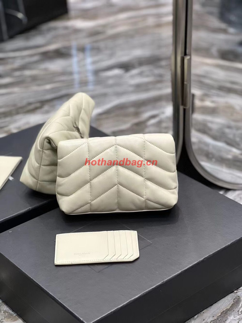 SAINT LAUREN PUFFER SMALL POUCH IN QUILTED LAMBSKIN 6508801 ANTIQUE VINTAGE&silver SAINT LAUREN PUFFER SMALL POUCH IN QUILTED LAMBSKIN 6508801 ANTIQUE VINTAGE&silver