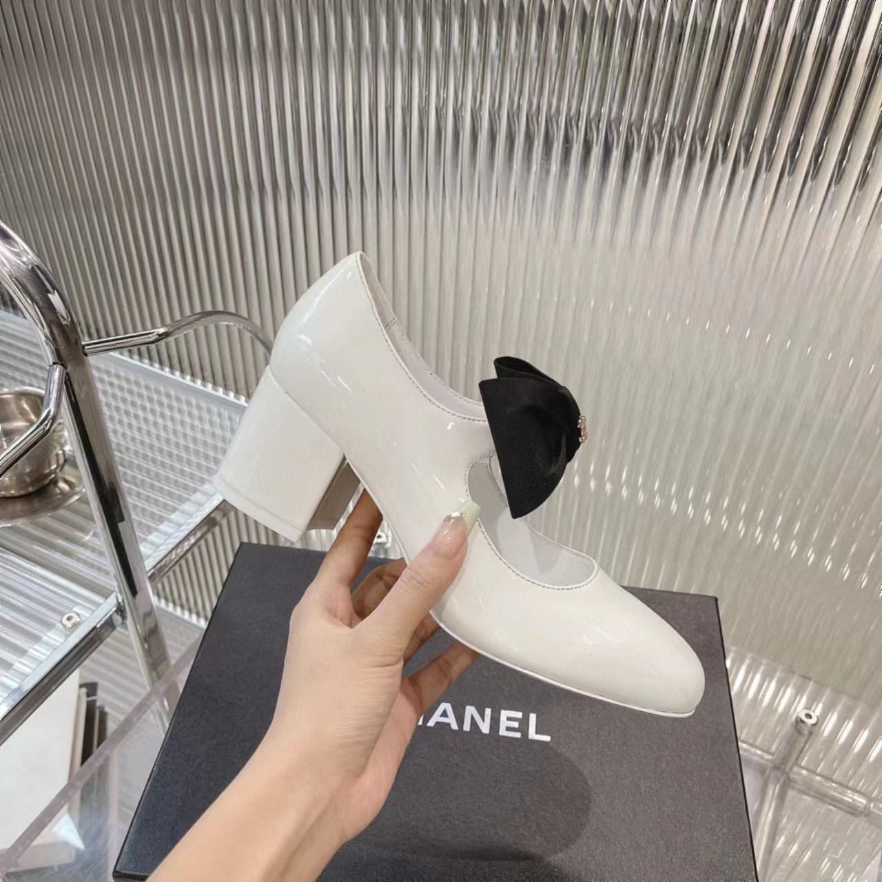 Chanel 24C Bow Mary Jane Shoes Original Patent Calf Leather 55MM Heels C85923 White Chanel 24C Bow Mary Jane Shoes Original Patent Calf Leather 55MM Heels C85923 White