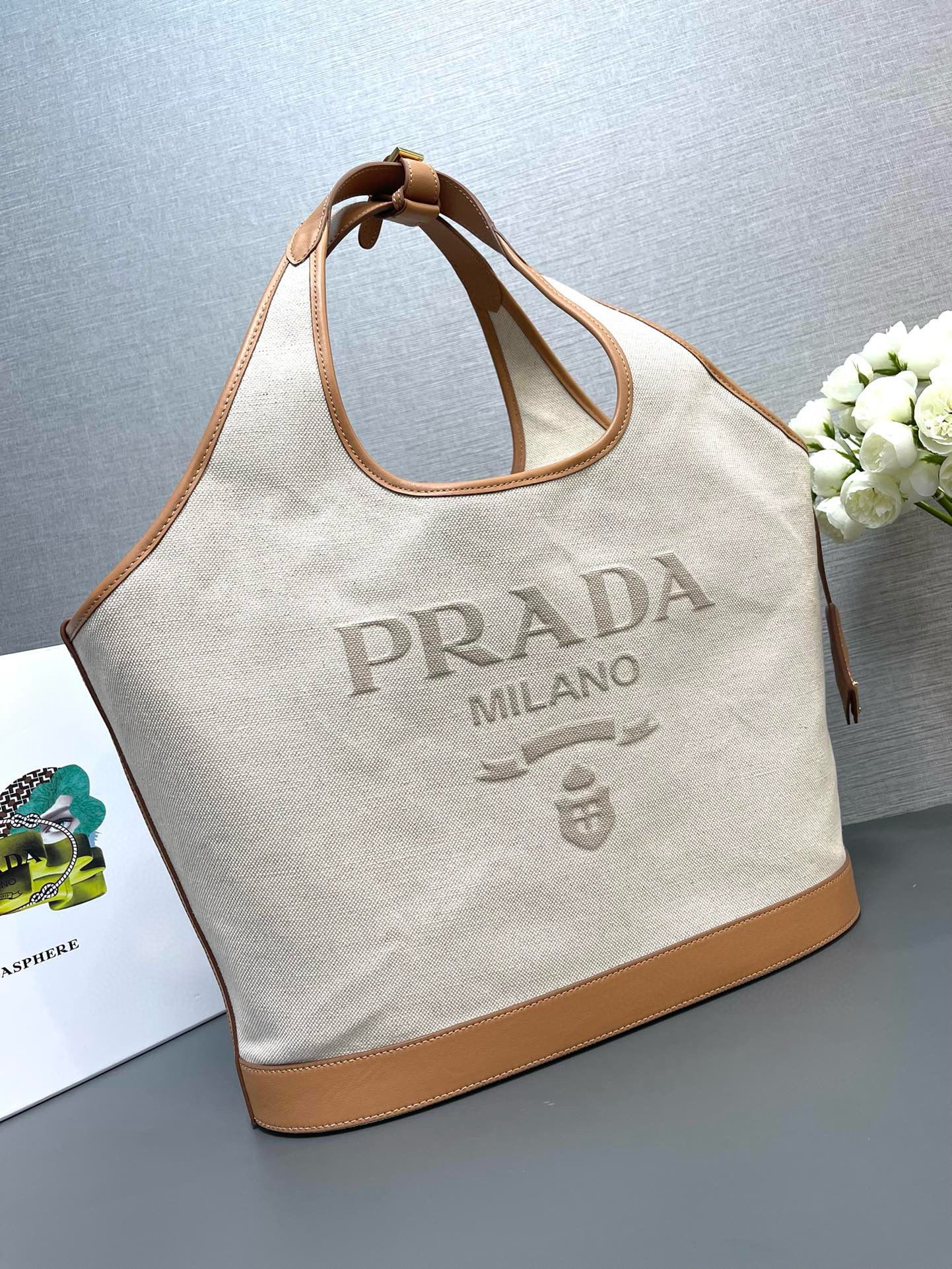 Prada Original Linen Canvas Shopping Bag 1BG472 Brown Prada Original Linen Canvas Shopping Bag 1BG472 Brown