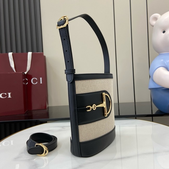 GUCCI 73 MINI BUCKET BAG Natural canvas 833665 Black