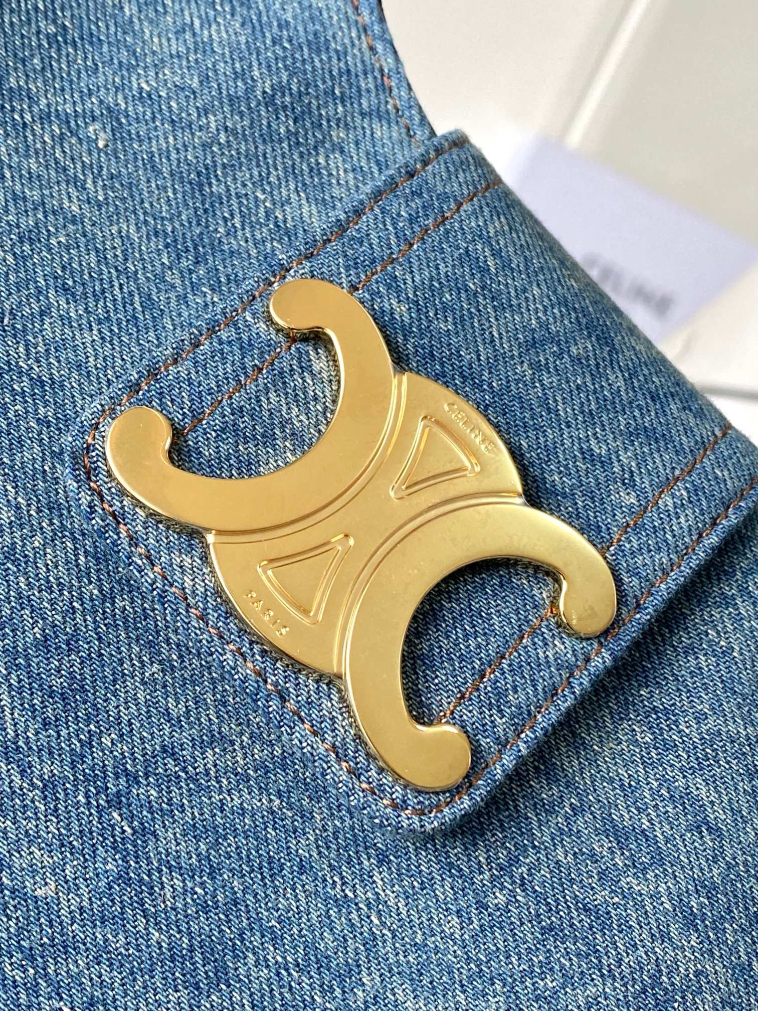 Celine MEDIUM AVA TRIOMPHE BAG IN Denim 114492 blue