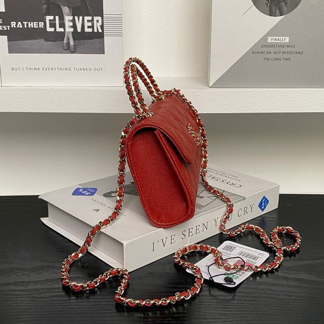 Chanel MINI FLAP BAG CLUTCH WITH CHAIN Gold-Tone Metal AP3238 red