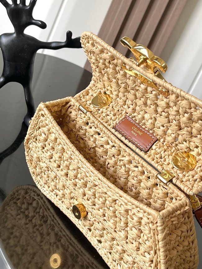 celine TEEN CELINE LOLA IN RAFFIA EFFECT TEXTILE 119533 NATURAL / TAN