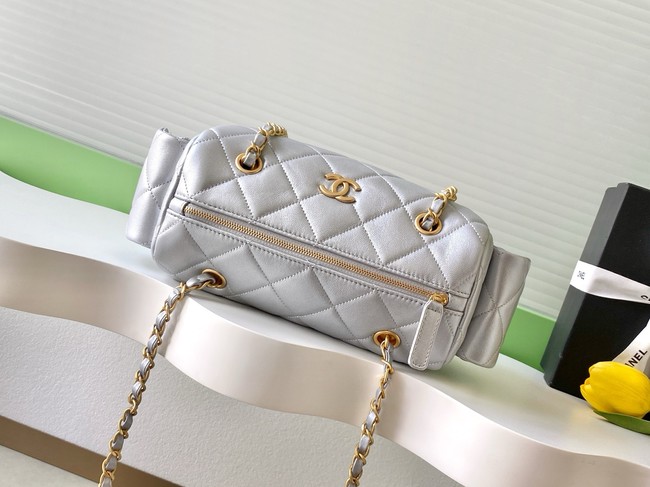 CHANEL Small Bowling Bag Lambskin AS5792 Silver