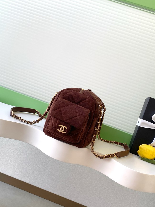 Chanel velvet Bowling Bag AS5791 dark brown