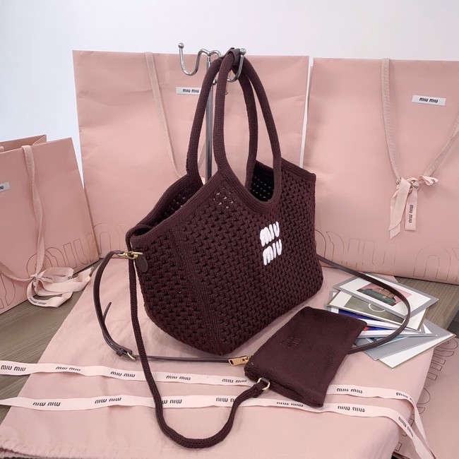 MIUMIU woven tote bag 5GB281 dark brown