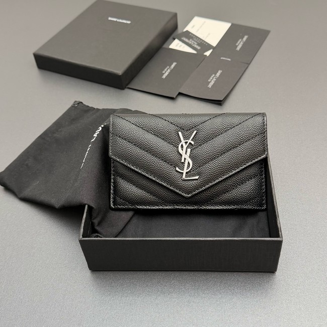 SAINT LAURENT UPTOWN FLAP CARD CASE IN GRAIN DE POUDRE LEATHER 612808-5