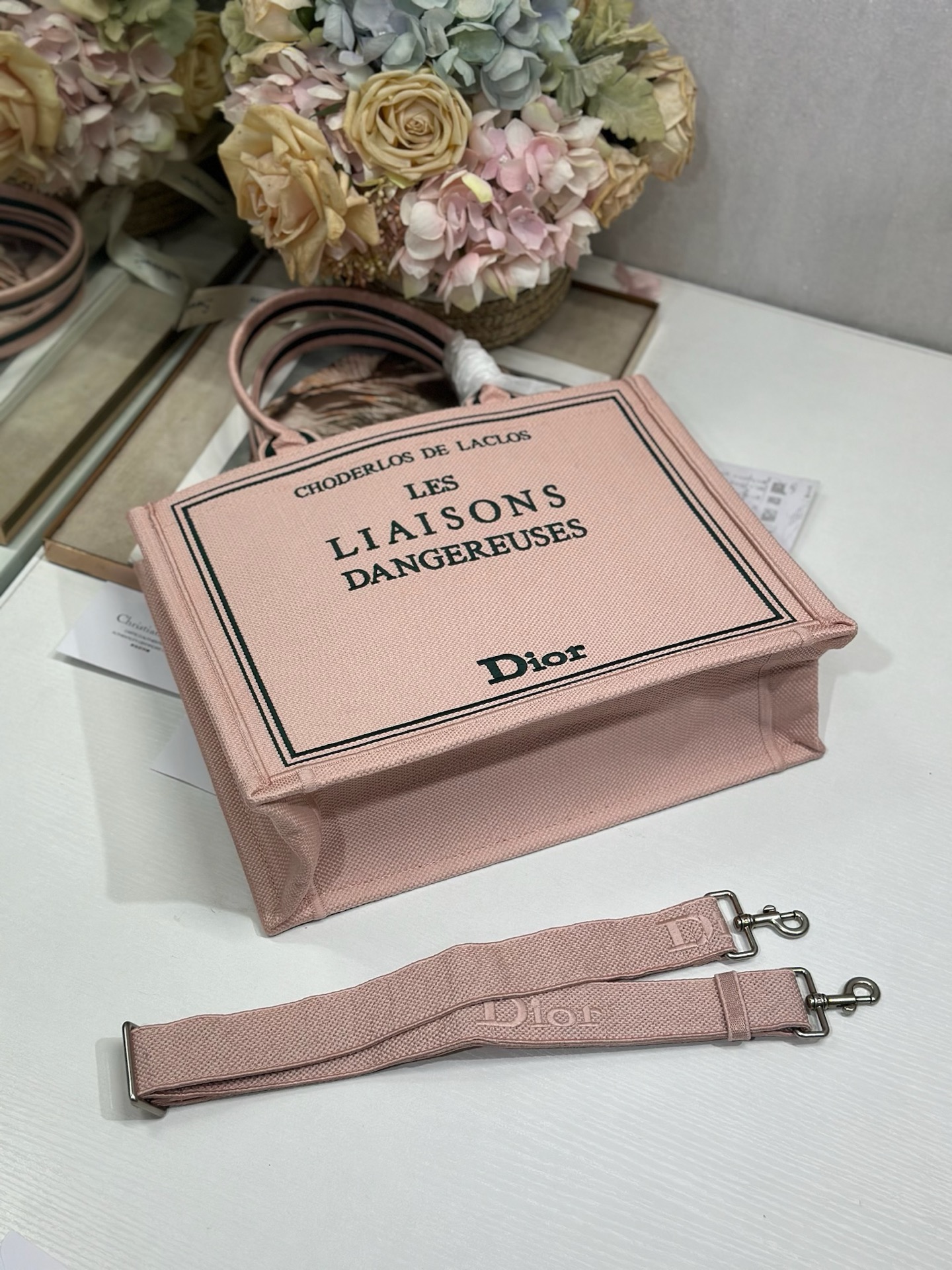 Medium Dior Book Tote with Strap M1354PE Pink and Green
