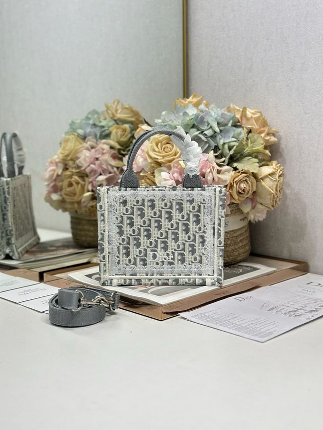Mini Dior Book Tote with Strap Embroidery M1403PE light gray