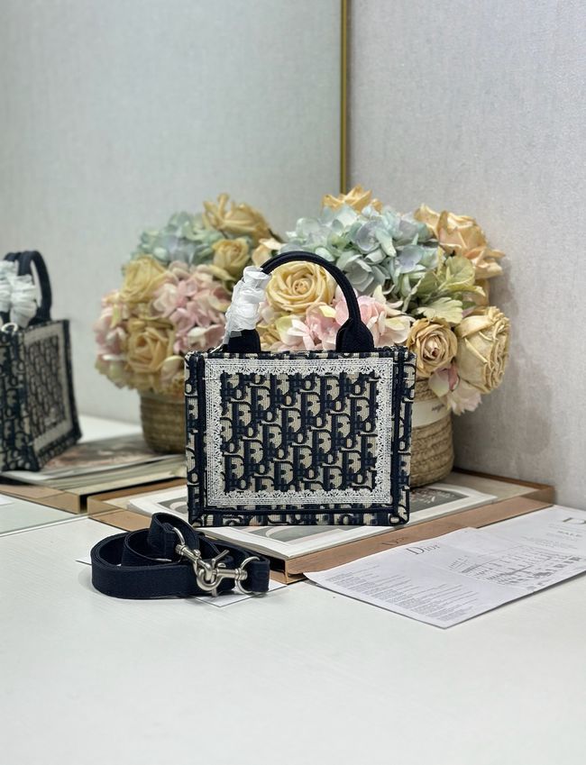 Mini Dior Book Tote with Strap Embroidery M1403PE DARK BLUE Mini Dior Book Tote with Strap Embroidery M1403PE DARK BLUE