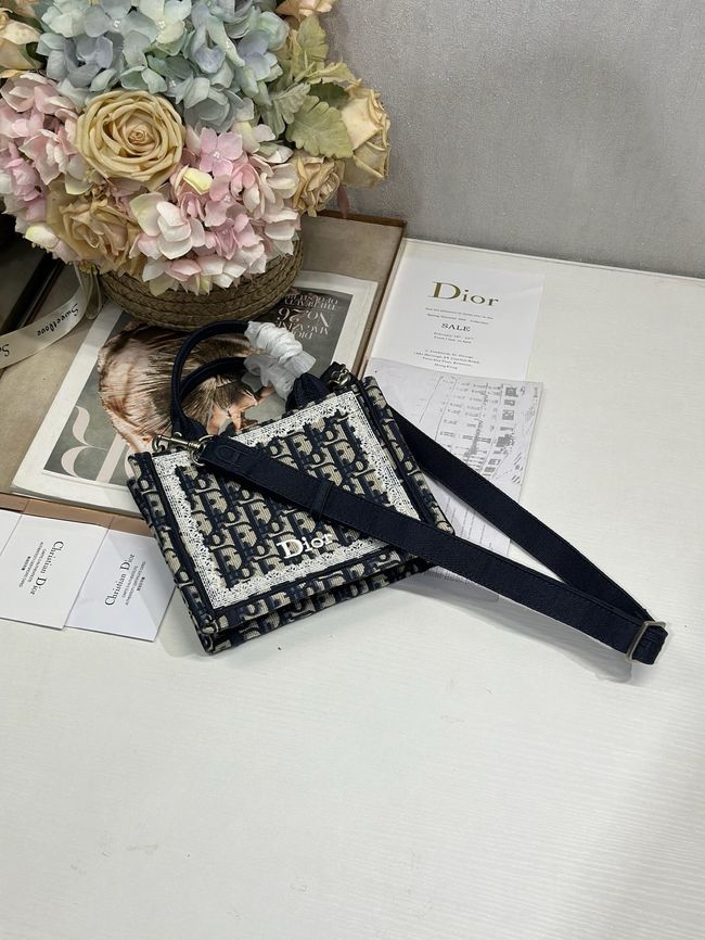 Mini Dior Book Tote with Strap Embroidery M1403PE DARK BLUE Mini Dior Book Tote with Strap Embroidery M1403PE DARK BLUE