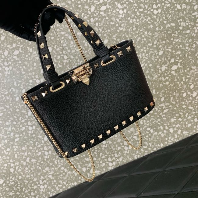 VALENTINO ROCKSTUD mini grained calfskin bag SHI16 black&gold VALENTINO ROCKSTUD mini grained calfskin bag SHI16 black&gold