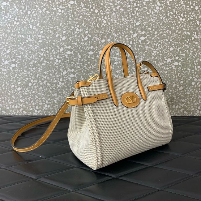 VALENTINO GARAVANI ANTIBES small Canvas leather bag WB0R20 tobacco