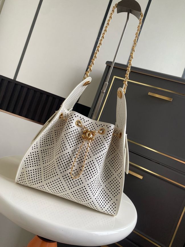 CHANEL 25 Small Handbag Perforated Calfskin AS5293 Ivory