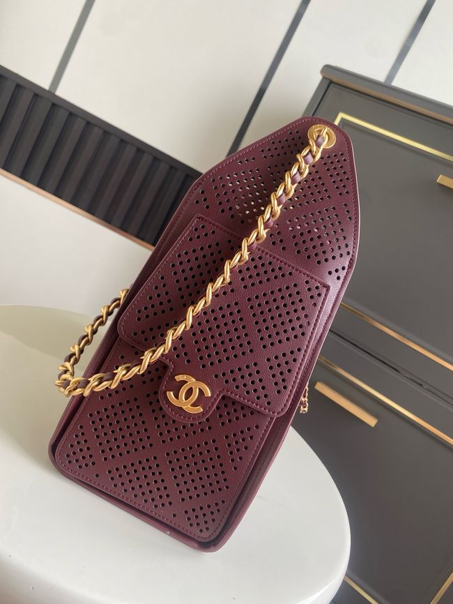 CHANEL 25 Small Handbag Perforated Calfskin AS5293 Burgundy CHANEL 25 Small Handbag Perforated Calfskin AS5293 Burgundy