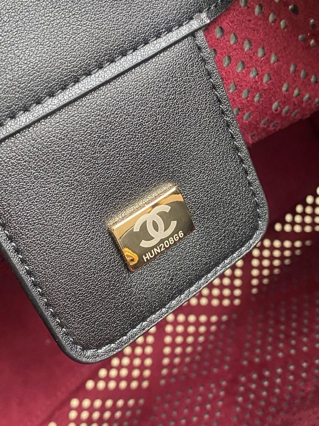 CHANEL 25 Small Handbag Perforated Calfskin AS5293 black