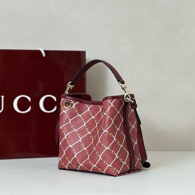 Gucci GG Emblem small bucket bag fabric 815118 red Gucci GG Emblem small bucket bag fabric 815118 red