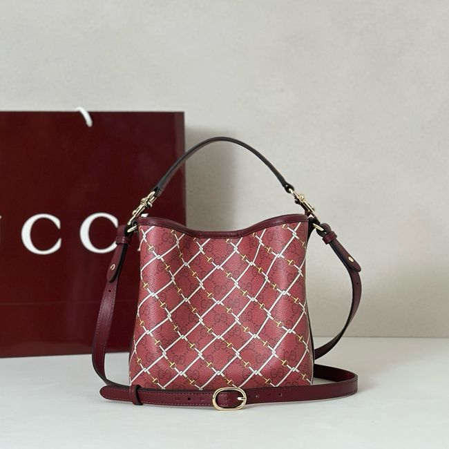Gucci GG Emblem small bucket bag fabric 815118 red Gucci GG Emblem small bucket bag fabric 815118 red