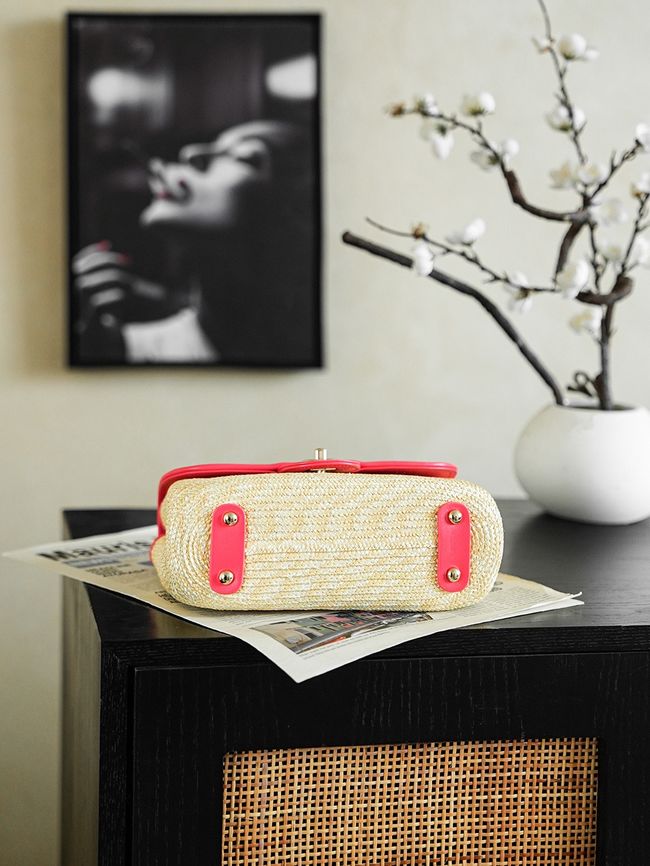 CHANEL Small Flapbag Braided Straw AS6017 red CHANEL Small Flapbag Braided Straw AS6017 red