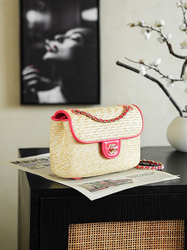 CHANEL Small Flapbag Braided Straw AS6017 red CHANEL Small Flapbag Braided Straw AS6017 red