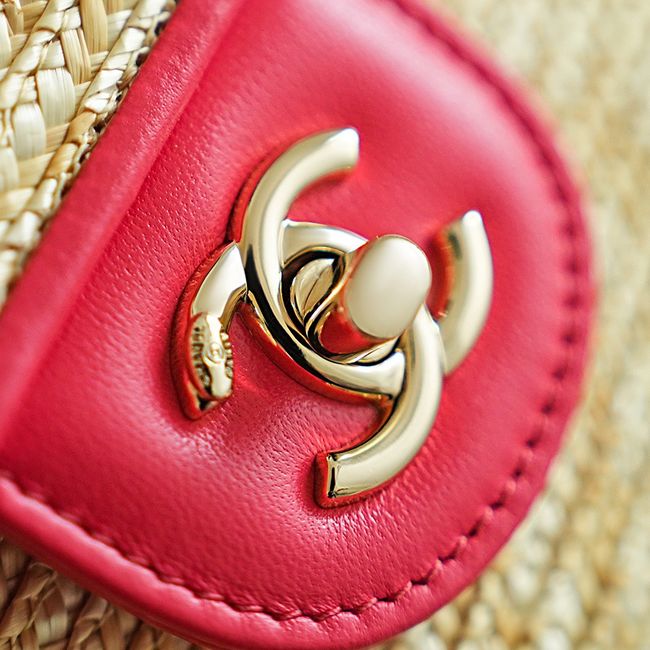 CHANEL Small Flapbag Braided Straw AS6017 red CHANEL Small Flapbag Braided Straw AS6017 red