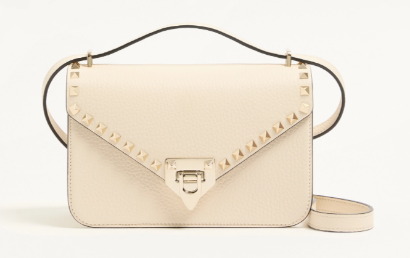 VALENTINO ROCKSTUD Small grained calfskin Shoulder Bag B0T76 Cream