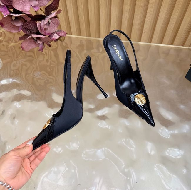 Saint Laurent LOUIS slingback pumps in patent leather and satin A001C-2