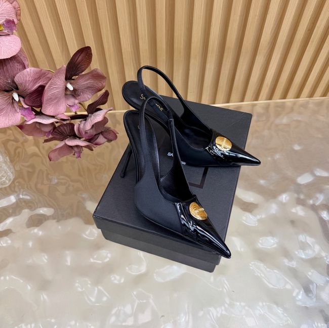 Saint Laurent LOUIS slingback pumps in patent leather and satin A001C-2