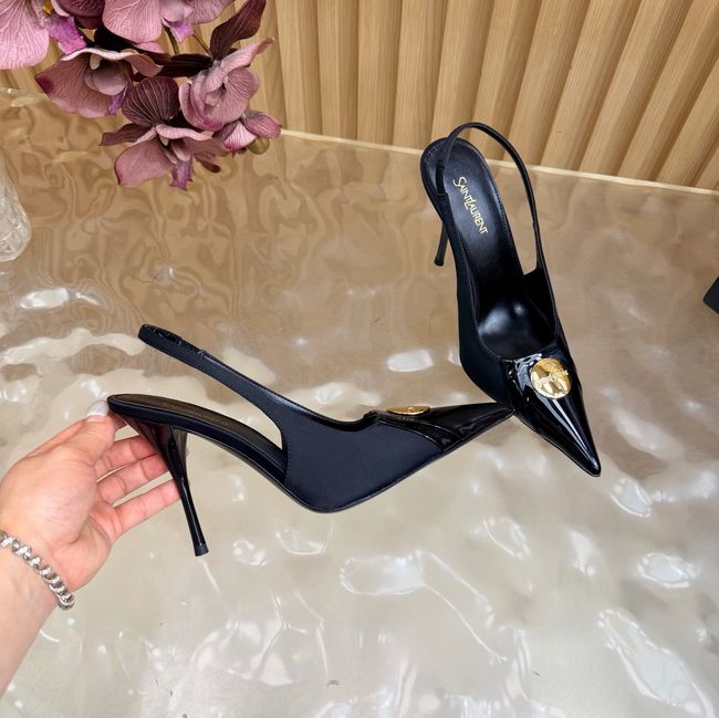 Saint Laurent LOUIS slingback pumps in patent leather and satin A001C-2