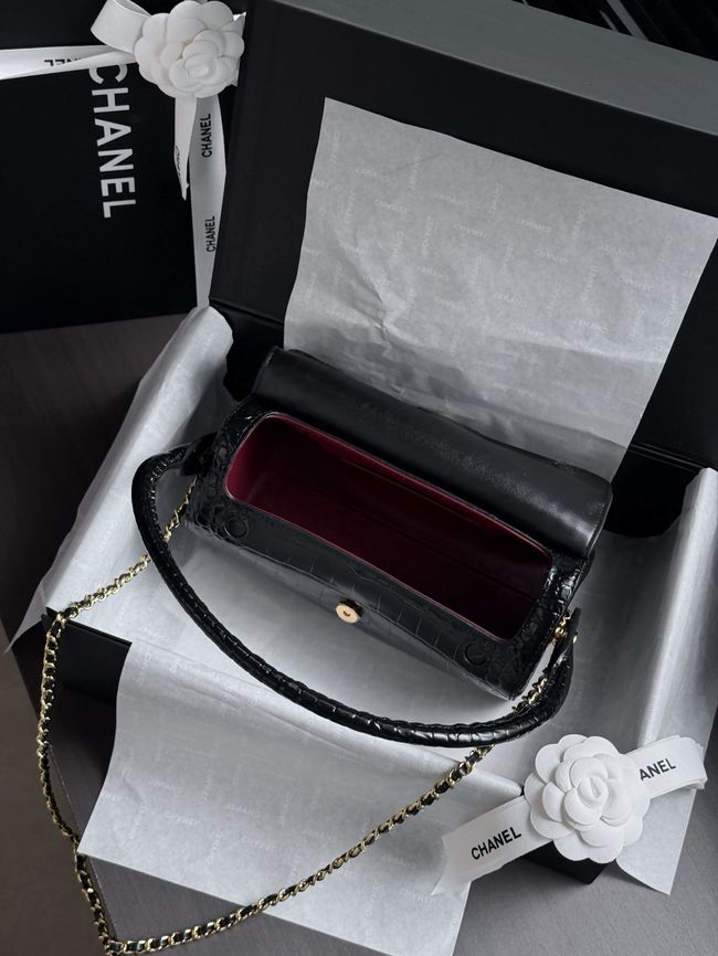 Chanel Clutch with chain Crocodile Embossed AP5294 black Chanel Clutch with chain Crocodile Embossed AP5294 black