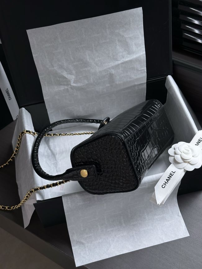 Chanel Clutch with chain Crocodile Embossed AP5294 dark gray Chanel Clutch with chain Crocodile Embossed AP5294 dark gray