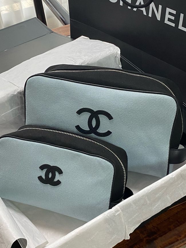Chanel Large Zipped Pouch AP5267 Blue & Black Chanel Large Zipped Pouch AP5267 Blue & Black