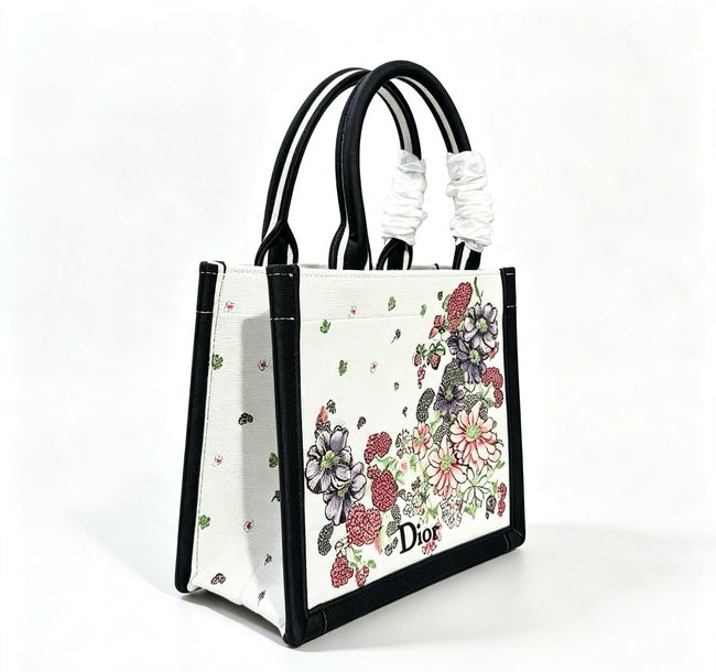 Small Dior Book Tote with Strap Multicolor Dior Hortensia Garden Embroidery M1404OEU