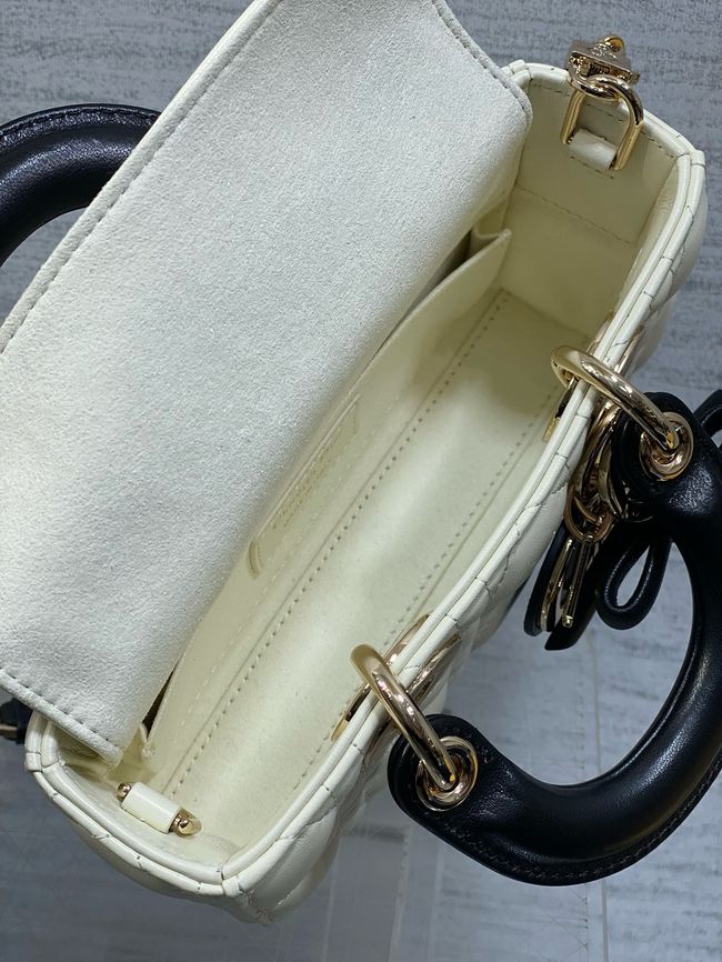 Mini Lady D-Joy BagCannage Lambskin M0636OU Latte and black